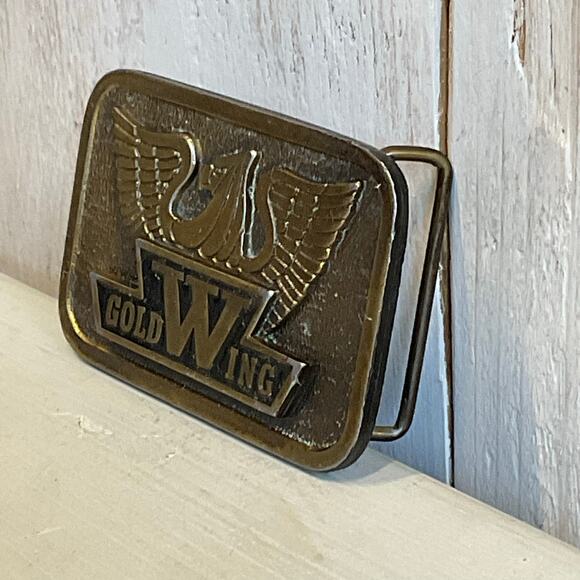 Vintage Hit Line USA Gold Wing Belt Buckle Honda Motorcycle Biker Retro - Picture 3 of 6